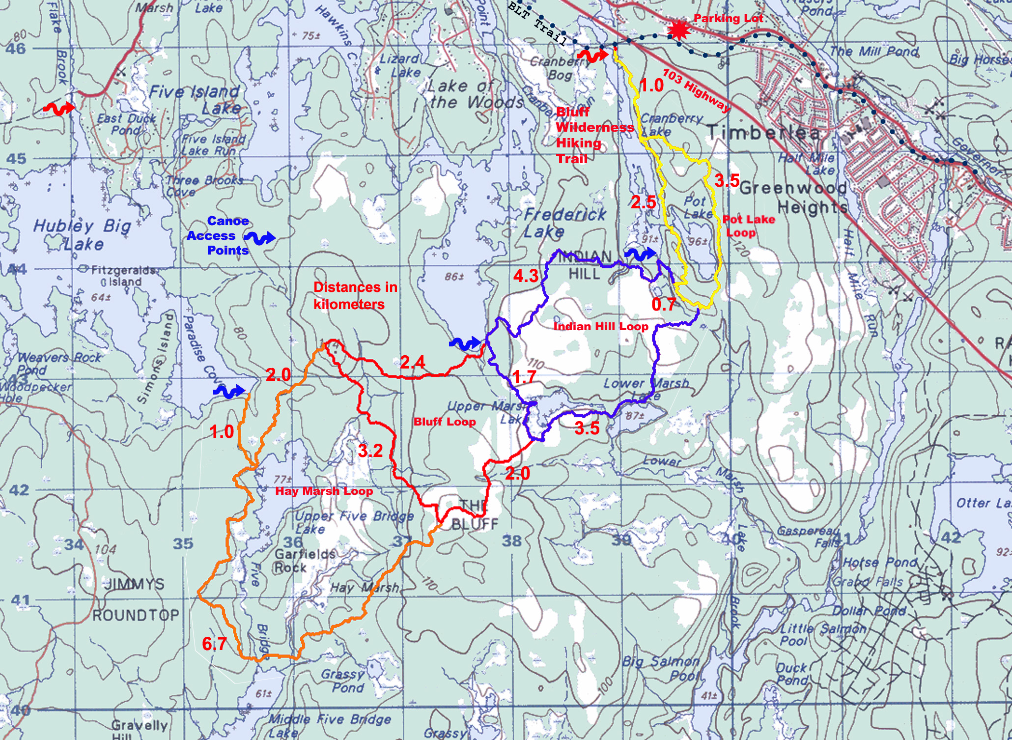 The Bluff Wilderness Hiking Trail Map